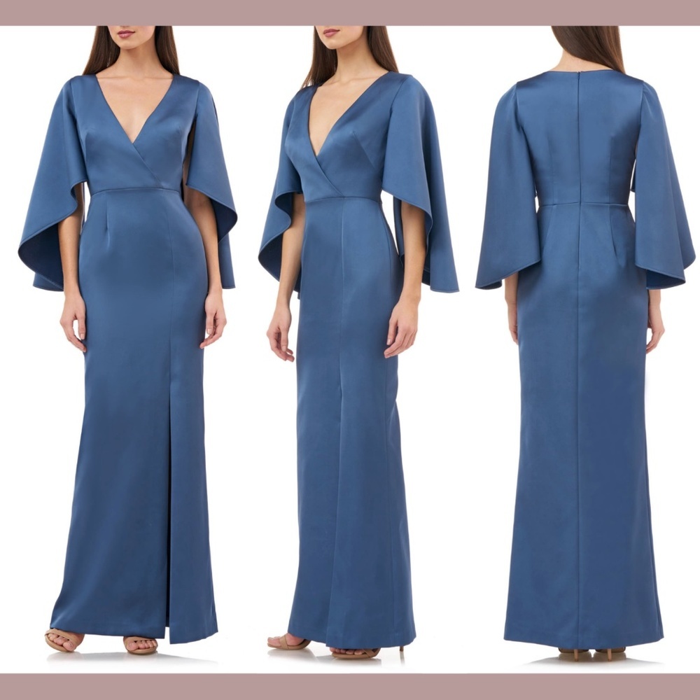 NWT $348 JS Collections Satin Crepe Trumpet Gown in Blue [SZ 8 ]‎